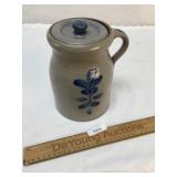Rowe Pottery Blue Decorated Crock with Lid