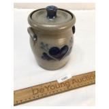 Rowe Pottery Blue Decorated Crock