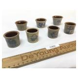 Lot of 7 Blue Decorated Mini Crocks