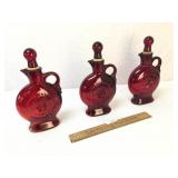 Lot of 3 Ruby Red Glass Decanter Pitchers, Vintage