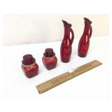 Lot of 4 Ruby Red Glass Items, Vintage