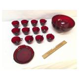 Anchor Hocking Royal Glass Punch Bowl Set, Ruby Re