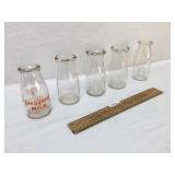 Lot of 5 Half Pint Dairy Bottles