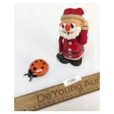 Lot of 2 Tin Toy Items, Wind Up Santa and Ladybug,