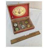 Lot of 5 Pocket Watches + Parts in Cigar Box, Vint