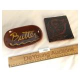 Lot of 2 Foltz Pottery Items, Butter Dish and Tile