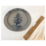 Rowe Pottery Plate, Salt Glazed, Blue Decorated