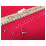 Lot of Jewelry, Necklace, 14k Gold Earrings and Ri