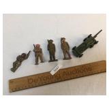 Lot of 4 Cast Metal Soldiers and Cannon, Antique