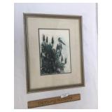 Original Watercolor Art Painting, Bird on Flowers