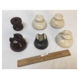 Lot of 6 Electric Insulators, Ceramic, Vintage