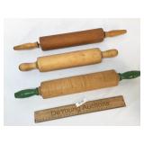 Lot of 3 Rolling Pins, Wood or Wooden, Vintage