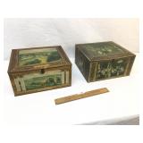 Lot of 2 Tin Lithographed Boxes, Vintage or Antiqu