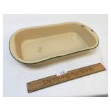 Tan and Green Porcelain Roaster or Pan, Vintage or