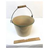 Tan and Green Porcelain Bucket or Pail, Vintage or