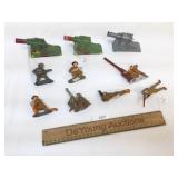 Lot of 10 Toy Soldier Items, Cast Metal, Vintage o