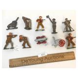 Lot of 10 Toy Soldier Items, Cast Metal, Vintage o