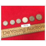 Lot of 6 Foreign Coins, Some Silver