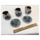 Lot of 5 Wisconsin Pottery Blue Decorated Items