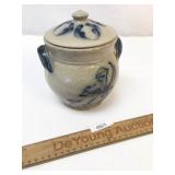 Wisconsin Pottery Blue Decorated Crock, Bird, with