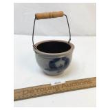 Wisconsin Pottery Blue Decorated Crock with Bale H