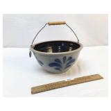 Wisconsin Pottery Blue Decorated Bowl with Bale Ha