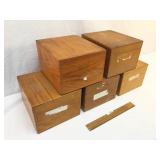 Lot of 5 Oak File Boxes, Vintage