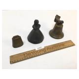 Lot of 3 Bells, Clay and Brass, Vintage or Antique