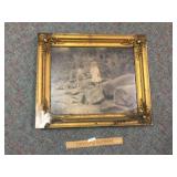 Charcoal, Children by Stream, Antique