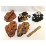 Lot of 6 Leather Baseball Gloves