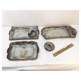 Lot of 4 Pieces of Glazed Pottery, Platters and Ca