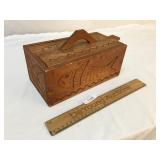 Carved Wood Box with Sliding Lid