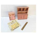 Lot of 3 Wood or Wooden Doll Furniture, Vintage