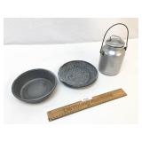 Lot of 3 Items, Enamelware and Cream Can, Vintage