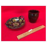 Lot of 2 Redware Pottery Items, Bowl and Crock, Vi