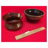 Lot of 2 Pottery Items, Spittoon and Bowl, Antique