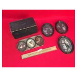 Lot of 6 Framed Prints and Wood Box, Antique