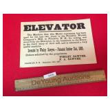 Elevator Sign, Wesley Sawyer, Antique