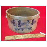 Cake Crock, Blue Decorated, Antique