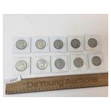 US Coins, Lot of 10 Silver Franklin Half Dollar