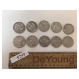 US Coins, Lot of 10 Silver Franklin Half Dollar
