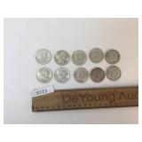 US Coins, Lot of 10 Silver Kennedy Half Dollar