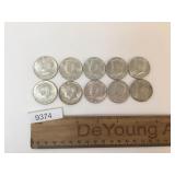 US Coins, Lot of 10 Silver Kennedy Half Dollar