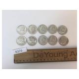 US Coins, Lot of 10 Silver Kennedy Half Dollar
