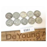 US Coins, Lot of 10 Silver Washington Quarters
