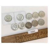 US Coins, Lot of 10 Kennedy Silver Half Dollars