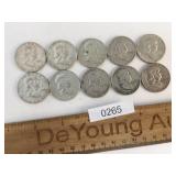 US Coins, Lot of 10 Franklin Silver Half Dollars