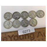 US Coins, Lot of 9 Silver Washington Quarters