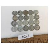 US Coins, Lot of 20 Silver Roosevelt Dimes