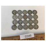 US Coins, Lot of 20 Silver Mercury Dimes